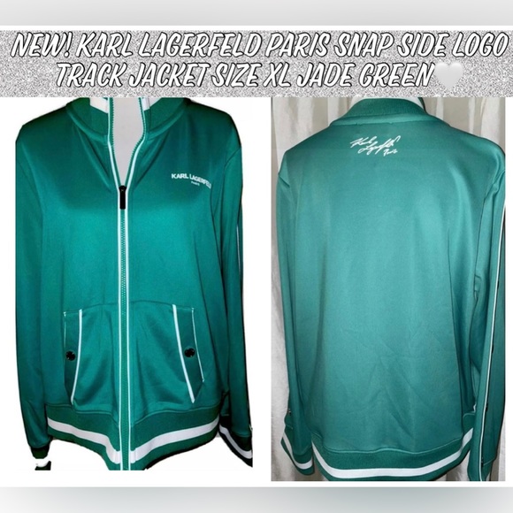 New! Karl Lagerfeld Paris Snap Side Logo Track Jacket Size XL Jade Green🤍 - Picture 15 of 15